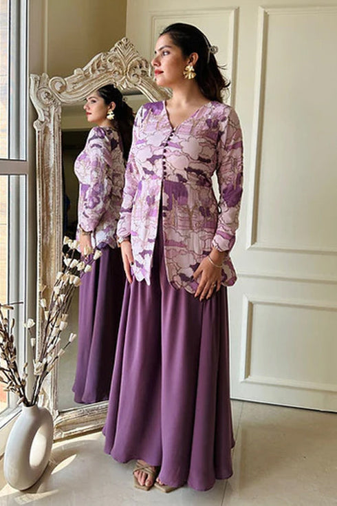 Embroidered Shades Of Purple Sharara Set